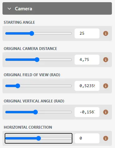 360° object camera settings